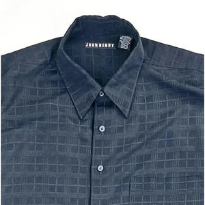 John Henry Size XLT Men's Black Check Short Sleeve Rayon Polyester Blend Shirt